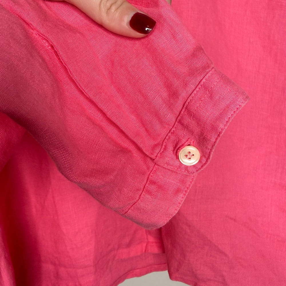 Boden 100% Linen Pink Button Front Shirt Womens Size 16 Long Sleeve - Picture 5 of 8